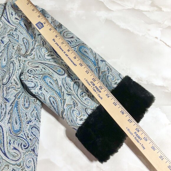 Trina Turk Los Angeles Palm Springs Paisley Peacock Fur Cuff Jacket Sz 10 - Picture 5 of 12
